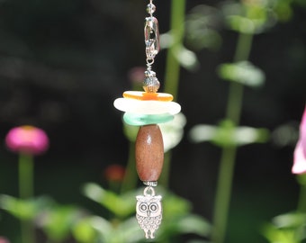 Fan Chain Pull, Genuine Sea Glass, Ceiling Fan Pull, Light Pull, Suncatcher, Frosty Mixed Stack 303, Owl, Lamp Pull, Unique Beaded Pull