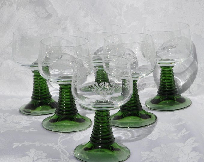 Vintage Roemer Large Beehive Wine Goblets Etched Set/6  5.5"Hx3"D 8oz Free Ship