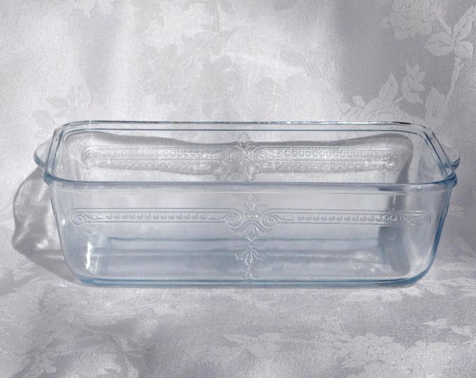 Vintage Fire King Philbe Loaf Pan Sapphire Blue 9"x5" Dots & Scrolls Free Ship