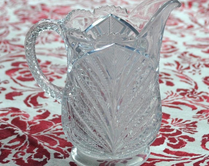 Vintage Palm Leaf Creamer Higbee Glass Co. Slightly Opalescent 5.5" Vase Free Ship