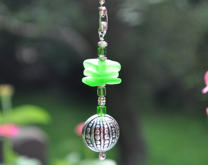 Decorative Light Pull, Genuine Sea Glass, Ceiling Fan Pull, Light Pull, Suncatcher, Frosty Green Stack 411, Lamp Pull, Unique Coastal Gifts