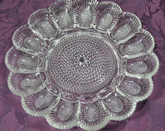 Indiana Glass Sunflower Deviled Egg Plate or Oysters Clear Hobnail 15 Slot 11"x1.5" Vintage Free Ship
