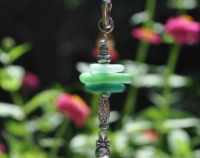 Glass Fan Pull, Genuine Sea Glass, Ceiling Fan Pull, Light Pull, Chain Pull, Frosty Mixed Stack 333, Lamp Pull, Beaded Pull, Beach Gifts