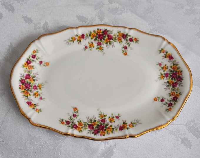 Vintage Royal Grafton Rose Garden Serving Plate 11x7.5" Gold Trim Free Ship
