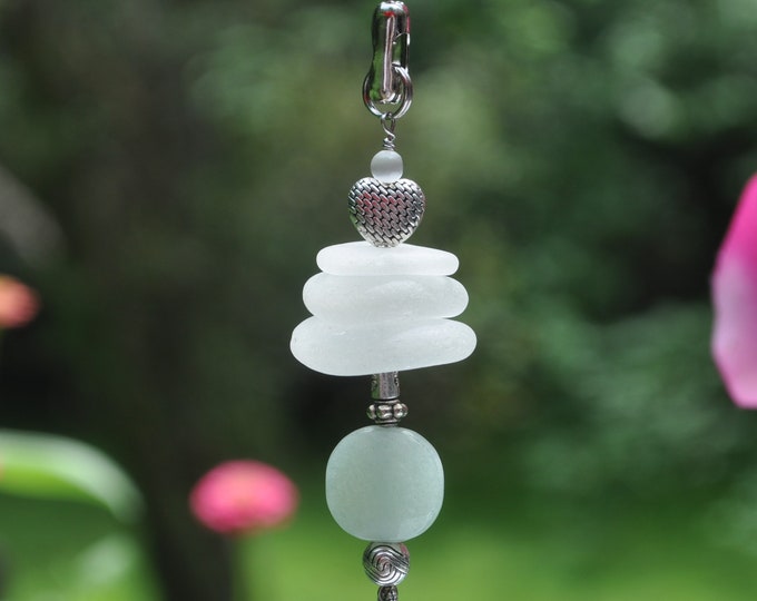 Fan Chain Pull, Genuine Sea Glass, Ceiling Fan Pull, Light Pull, Frosty White Stack 766, Beach Lover Gift, Lamp Pull, Unique Beach Gift