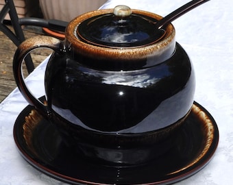 Vintage Pfaltzgraff Large Bean Pot, Ladle & Brown Bread Gourmet Tureen USA Free Ship