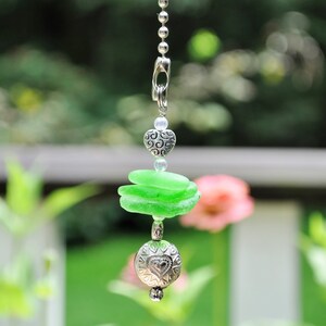Light Fan Pull, Genuine Sea Glass, Ceiling Fan Pull, Light Pull, Sun Catcher, Frosty Green Stack 409, Lamp Pull, Beaded Pull, Beach Gifts