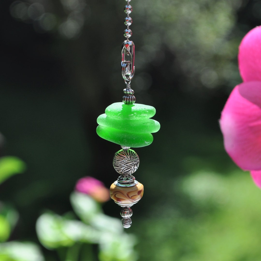 Glass Lamp Pull, Genuine Sea Glass, Ceiling Fan Pull, Light Pull