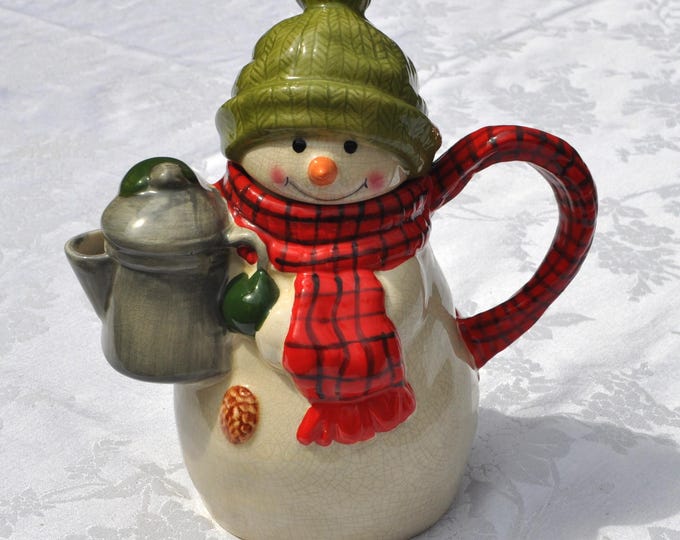 Vintage Hallmark Mitford Village Snowman Ceramic Teapot Jan Karon 8"H Free Ship