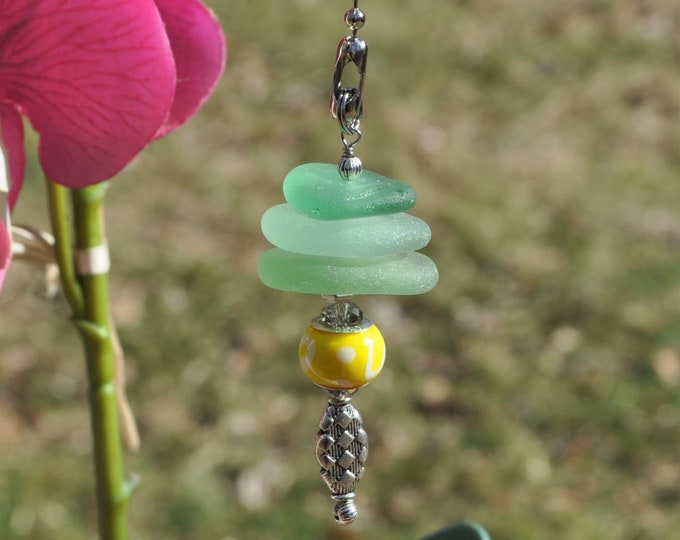 Ceiling Fan Pulls, Genuine Sea Glass, Light Pulls, Decorative Suncatcher, Frosty Seafoam Mix Stack 537, Beaded Pull, Unique Beach Gifts