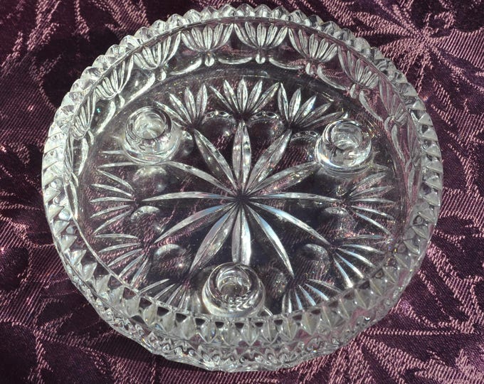 Vintage Princess House Crystal 3-Lite 1/2" Taper Candle Holder 6.25"D 1.75"H Free Ship