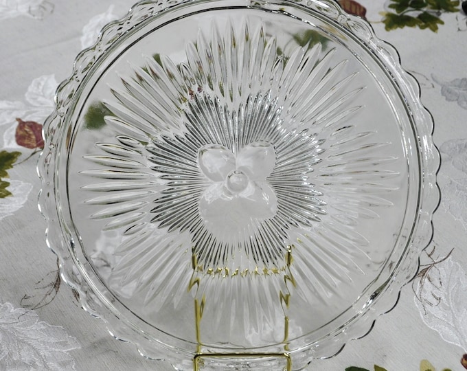Vintage Princess House 3 Footed Cake/Torte Platter Plate Sunburst 11.25"D 5/8" Lift Free Ship