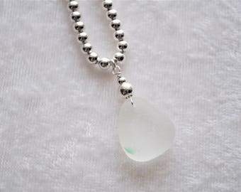 Genuine Sea Glass Jewelry English Multi Barely There Necklace Green on White Beaded Necklace Sterling Silver Free Shipping 7893