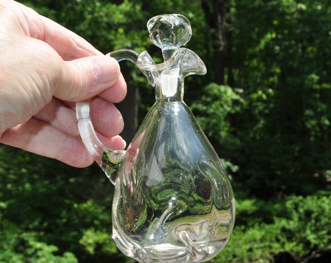 Vintage Flared & Pinched Hand Blown Cruet w/ Stopper 5.5x3.5" Art Glass Free Ship