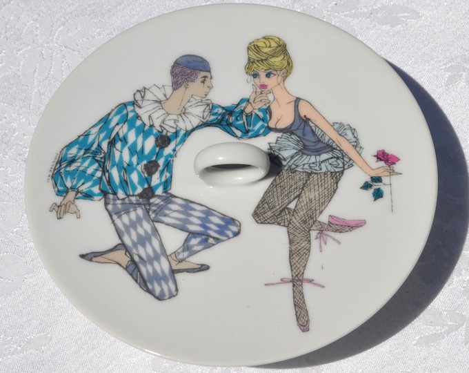 Vintage Rosenthal Lufthansa Pierrot & Dancer by Hassler Lidded Bowl 6"D Free Ship