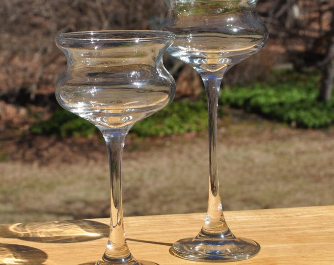 Pair Long Stemmed Clear Votive Holders LE Smith Firefly 6.5" & 7.5" Up to 2" Candles Vintage Free Ship