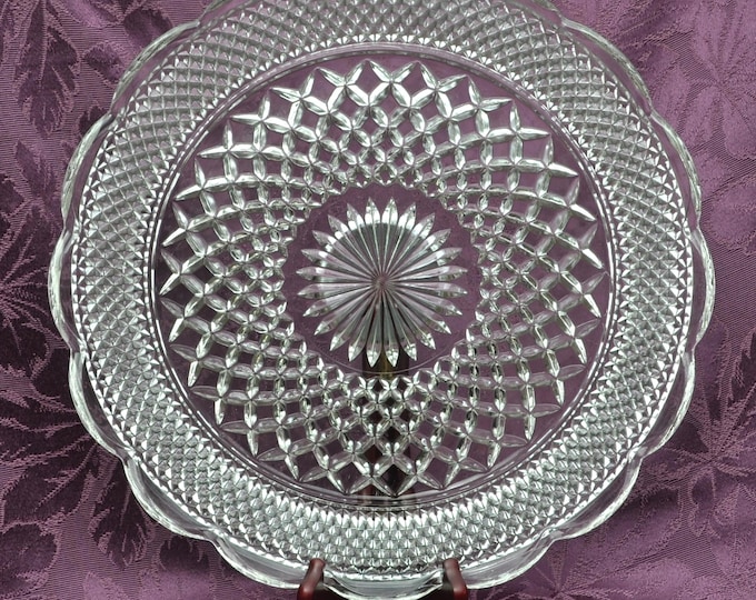 Large Wexford Torte Cake Plate Clear Serving Platter Anchor Hocking 14" Vintage Free Ship