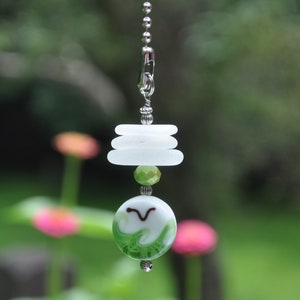 Beach Light Pull, Genuine Sea Glass, Ceiling Fan Pull, Light Pull, Suncatcher, Frosty White Stack 771, Lamp Pull, Beaded Pull, Beach Gift