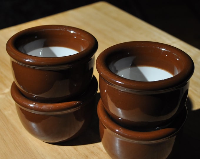 Vintage Hull USA #356 Custard Pudding Cups Pots Classic 2-Tone Stoneware Set/4 Free Ship