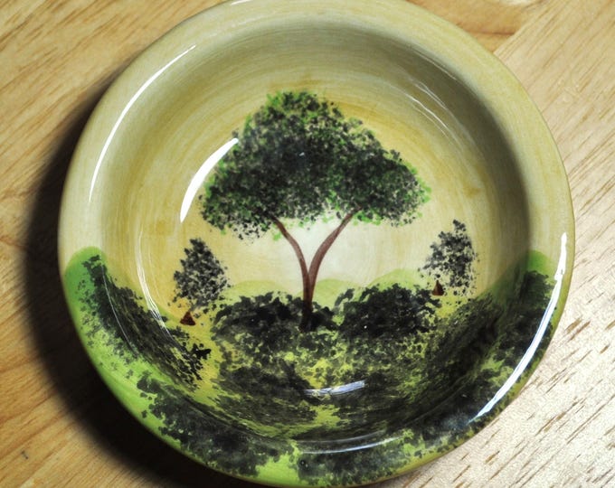 Vintage Ceramic Tree Trinket Dish High Polish 4.5" Unknown Origin Free Ship