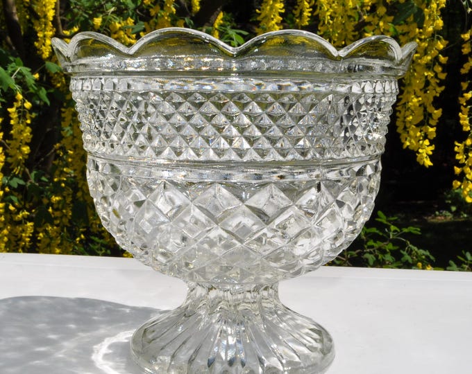 Large Vintage Wexford Anchor Hocking Pedestal Compote Rose Bowl 7"H 7.75"D Free Ship