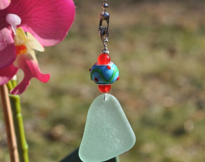 Decorative Fan Pull, Genuine Sea Glass, Frosty Seafoam Drop 538, Ceiling Light Pull, Sun Catcher, Beach Gifts, Light Chain Pull, Unique Gift