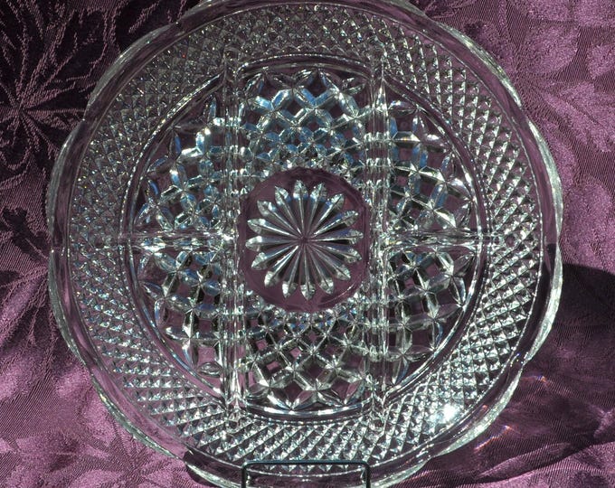 Large Wexford Divided Plate Clear Serving Platter Anchor Hocking 11" Vintage Free Ship