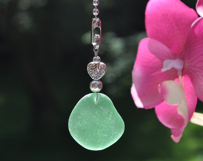 Lamp Chain Pull, Genuine Sea Glass, Ceiling Fan Pull, Light Pull, Suncatcher, Frosty Green Drop 418, Lamp Pull, Beach Gifts, Beaded Pull