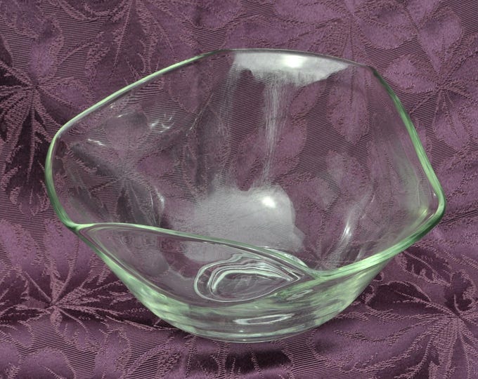 Crimped Wave Bowl Indiana Glass Slight Green Triangular 9"x 5.25" Vintage Free Ship