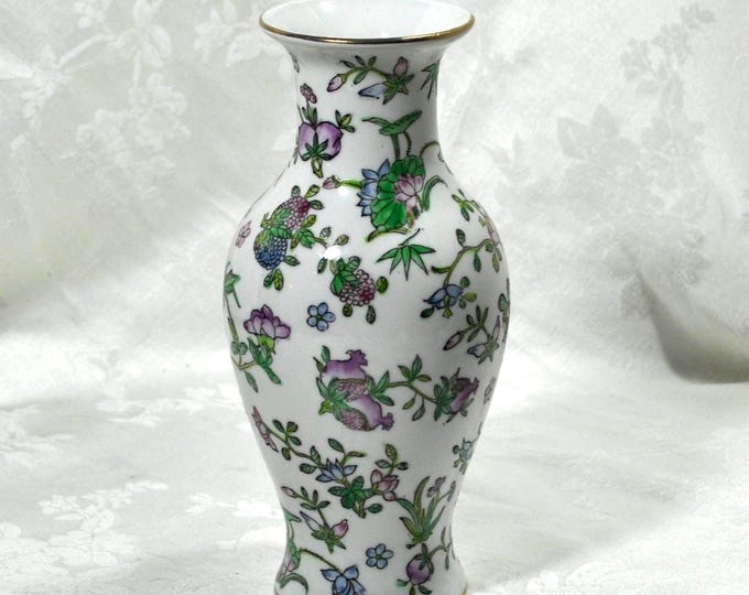 Vintage Nora Fenton Porcelain Hand-Painted Floral & Berry 8"x4" Tall Gold Rim Free Ship