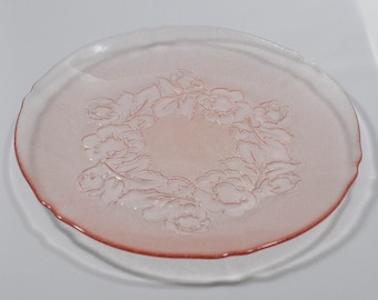 Pink Arcoroc France Rosaline Dinner Plate Frosted Finish w/ Molded Roses 10" Vintage Free Ship
