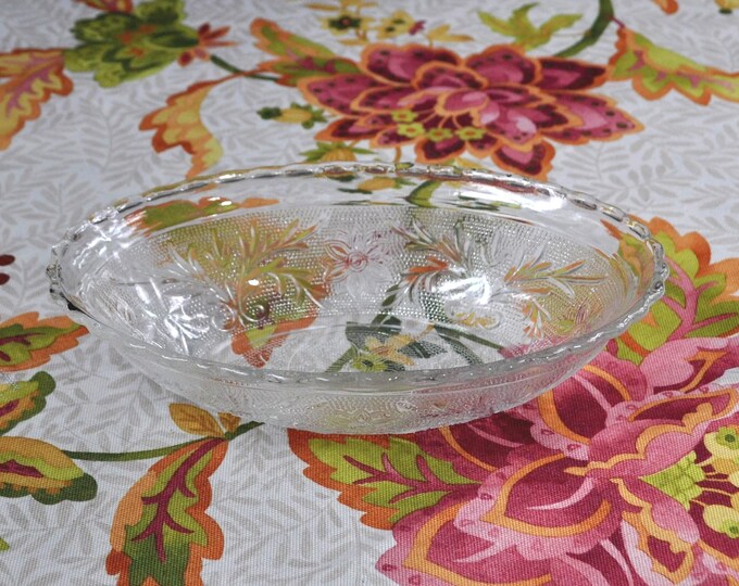 Vintage Oval Serving Bowl Sandwich Pattern Anchor Hocking 8.5" Free Ship