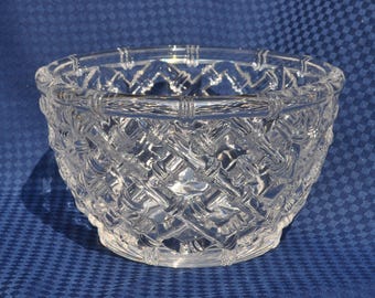 Vintage Tiffany and Co. Crystal Bowl 9"x5 1/4" Bamboo Lattice Weave Signed Free Ship