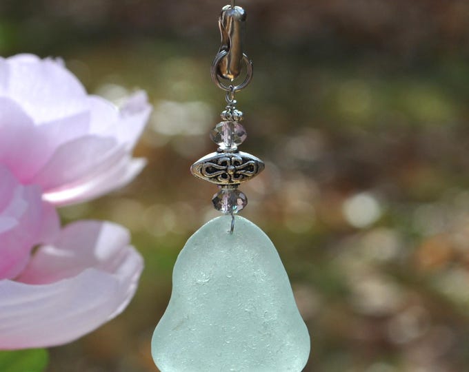 Decorative Fan Pull, Genuine Blue Sea Glass, Ceiling Light Pull, Sun Catcher, Frosty Drop 814, Lamp Pull, Beaded Pull, Beach Fan Pull,