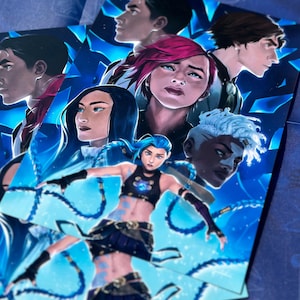 Arcane ensemble kunstafdruk | Filmposter Jinx Vi Ekko Caitlyn Viktor Jayce Hextech kleine lettertjes