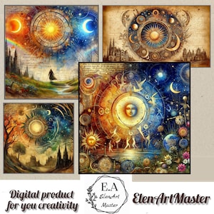 Giorno del Solstizio d'Estate. Carta per scrapbooking. 18 immagini .png. Per scrapbooking, creazione di biglietti, riviste, effimeri. Da utilizzare per prodotti fisici.