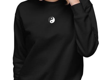 Sudadera unisex de polar con gráfico Yin Yang: cuello redondo de mezcla de algodón acogedor