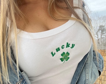 Embroidered Y2k Lucky Clover Tank Top: St. Patrick's Day Women's Top