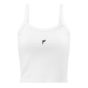 Killer Whale Women’s Tank Top | Beachy Summer Vibes Orca Shirt | Stretch Fit Ribbed Tank | Ocean Aesthetic Mid-Length Scoop Neck Tee