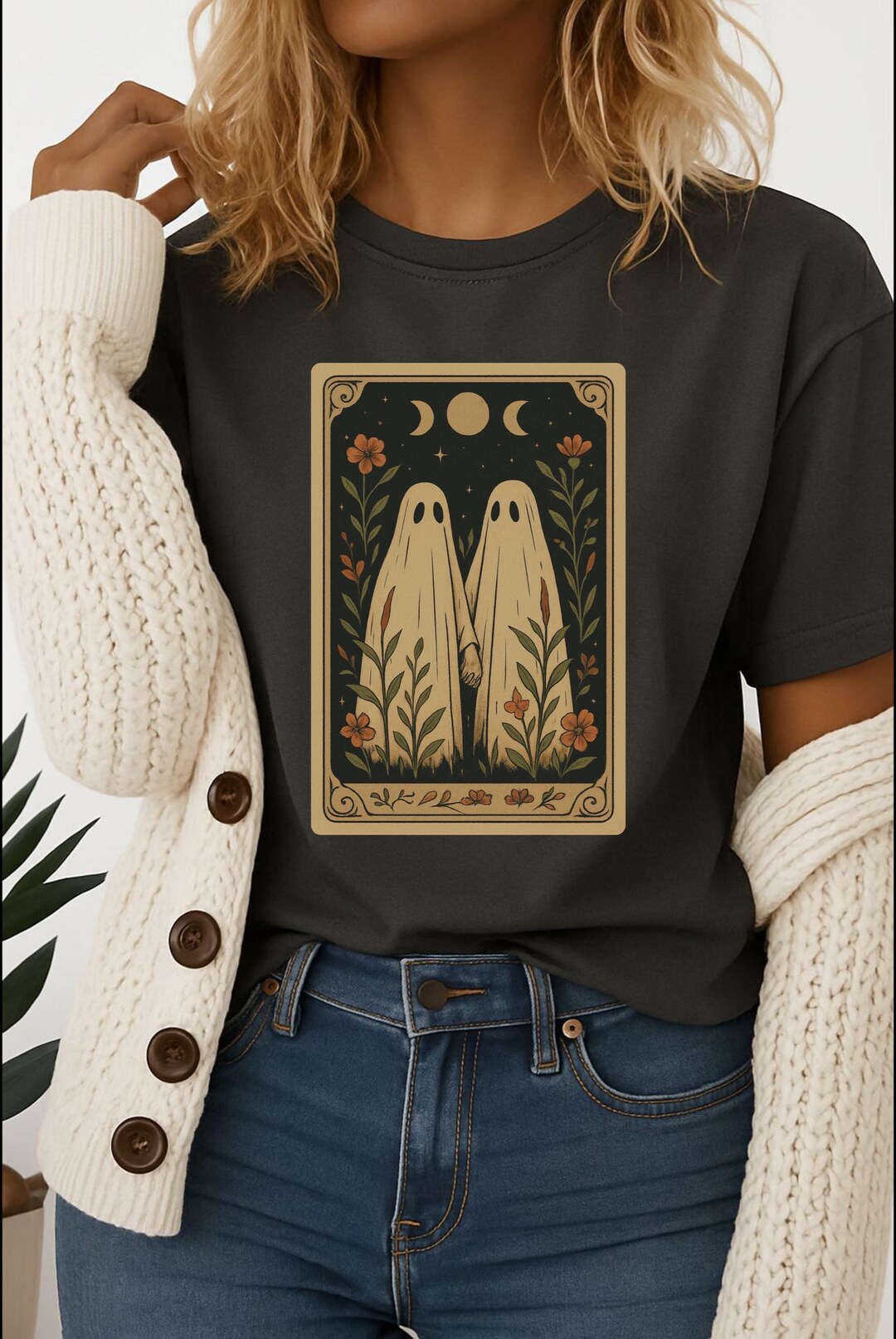 Spooky Ghost Oversized T-shirt: Faded Witchy Tarot Tee - Etsy