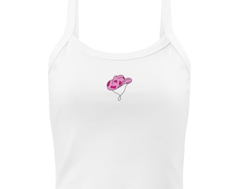 Débardeur rose chapeau de cow-girl | de l'an 2000 à Nashville pour célibataire | Camisole micro-côtelée Fun Girl mignonne | Tenue de festival de musique country