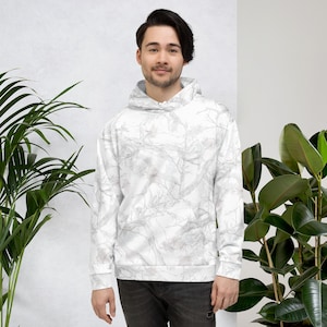 Grijze fleece-gevoerde hoodie met camouflageprint: uniseks streetwear-trui