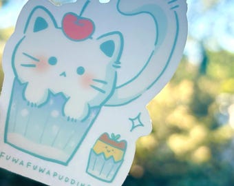 Kawaii pudding and cupcake cat sticker | 2.5 inch kawaii sticker | cute sticker | water proof sticker