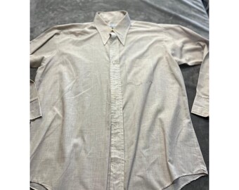 Camisa vintage Kmart color beige con botones, corte planchado permanente, años 70, cuello de pico, para hombre, tallas 17-33.