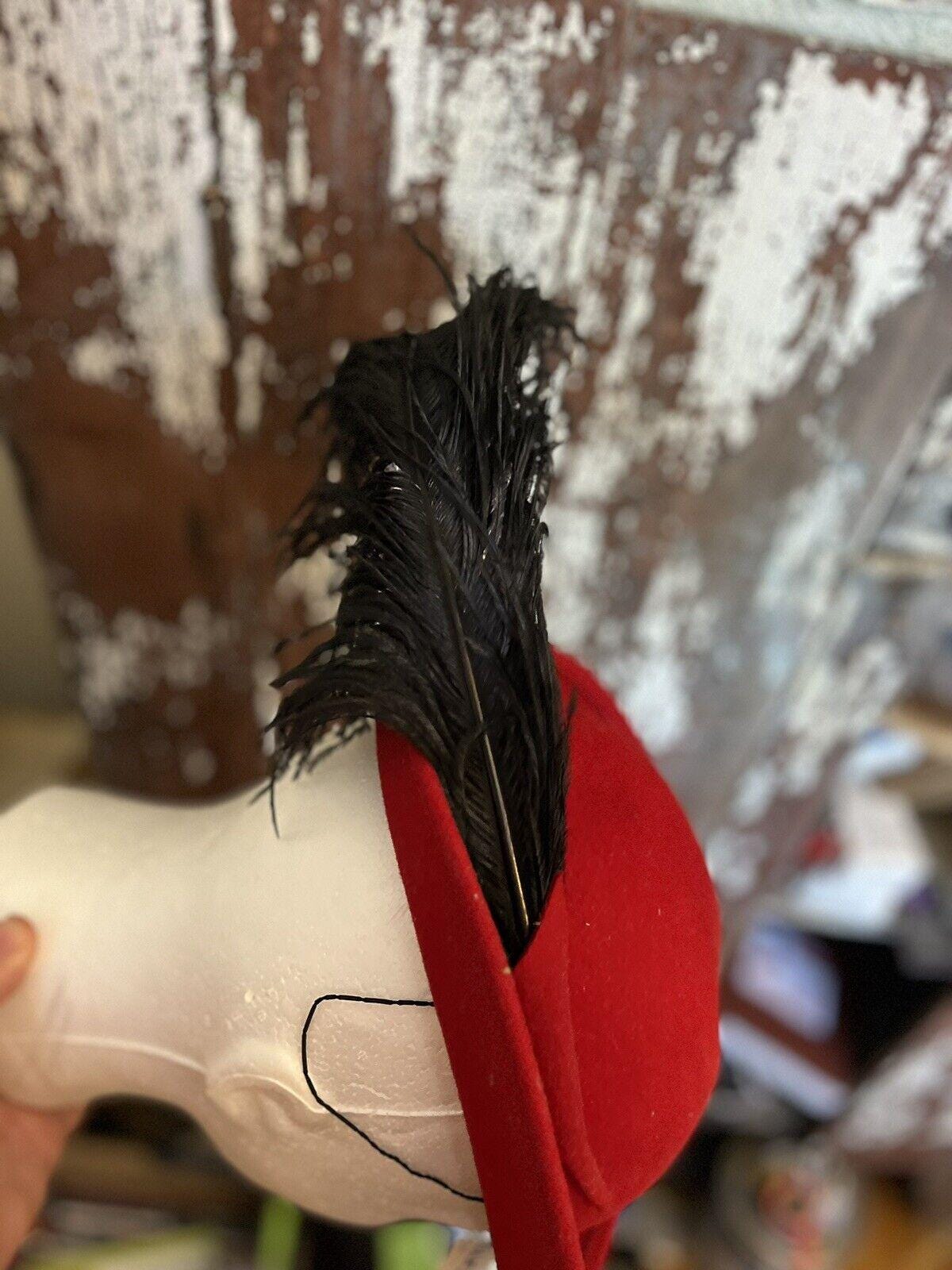 Vintage - Importina 100 % Wool Hat Feather Red Black Nos New Tags Rare‎ Gypsy Vintage - Importina 100 % Wool Hat Feather Red Black Nos New  main image 2