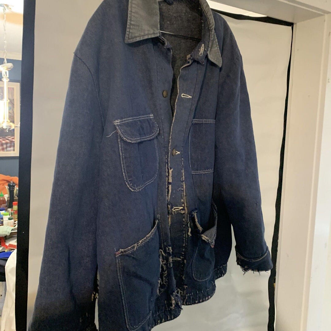 VTG DENIM USA MEXICAN WOOL BLANKET LINED CHORE RODEO JACKET ROCKABILLY 46” XL