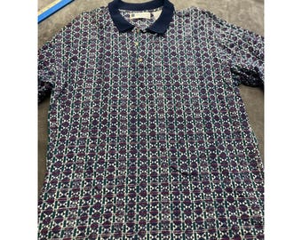 Vintage Imprints by ME Sport Geometric Abstract Polo Shirt Men Large Cotton Navy