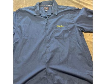 Phat Farm Men's XL Button Down Short Sleeve Shirt Casual Blue Embroidered
