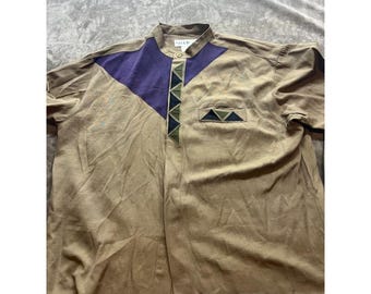 Camicia da discoteca vintage Studio-X con stampa geometrica a maniche lunghe, taglia XL, con bottoni.
