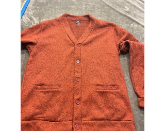 Cardigan da uomo Haband in maglia mélange arancione bruciato con bottoni frontali, taglia M